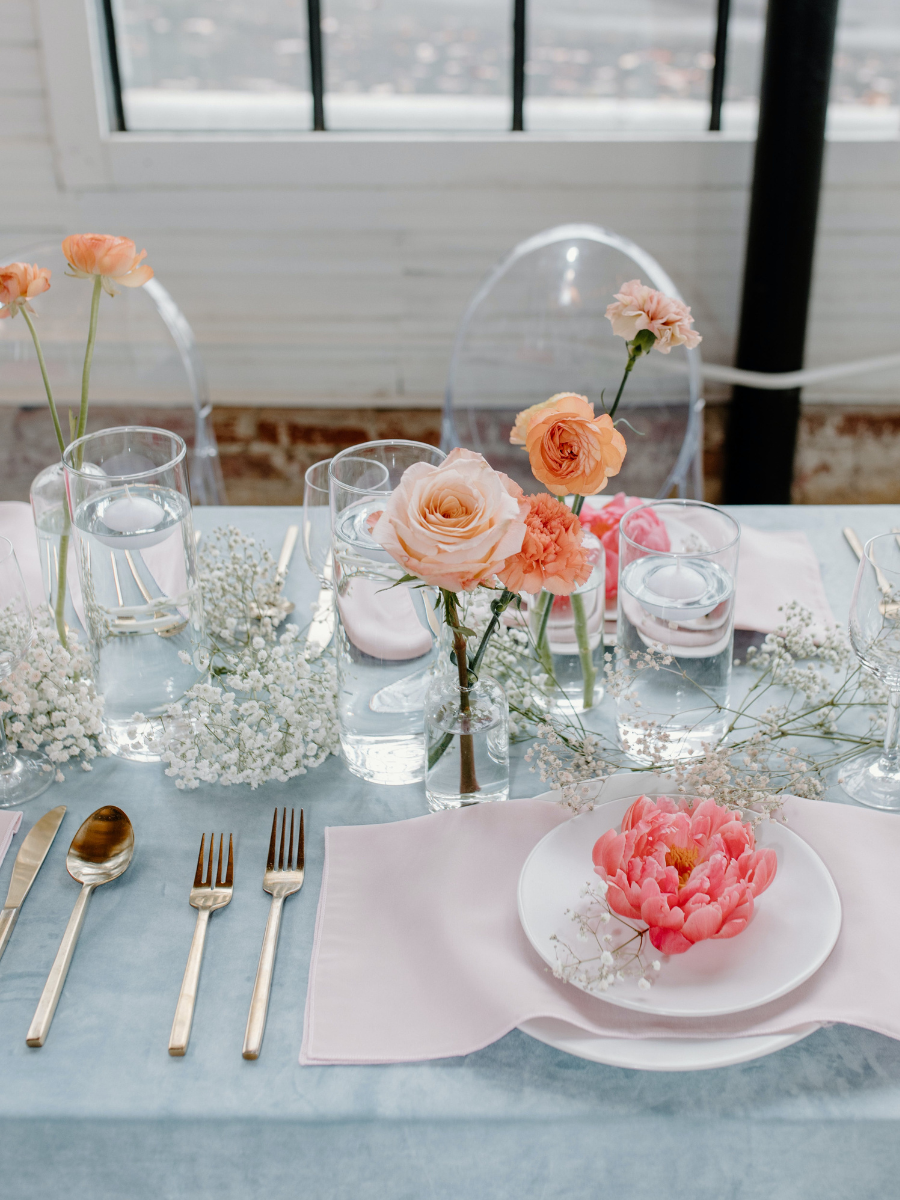 Floral table decor for bridal shower