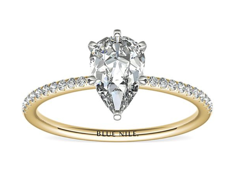 Pear engagement ring with petite micropavé diamonds